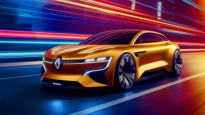 Illustration de la Filante Record 2025, le concept révolutionnaire de Renault alliant design historique et technologies de pointe (création par IA, illustration non réaliste). Crédit : Ideogram.