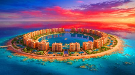 « Le jardin éternel du futur » : ce projet monumental en forme d’anneau en Arabie saoudite redéfinit l’architecture au cœur de la mer Rouge Illustration de Laheq, le projet ambitieux en Arabie saoudite alliant luxe et durabilité (création par IA, illustration non réaliste). Crédit : Ideogram.