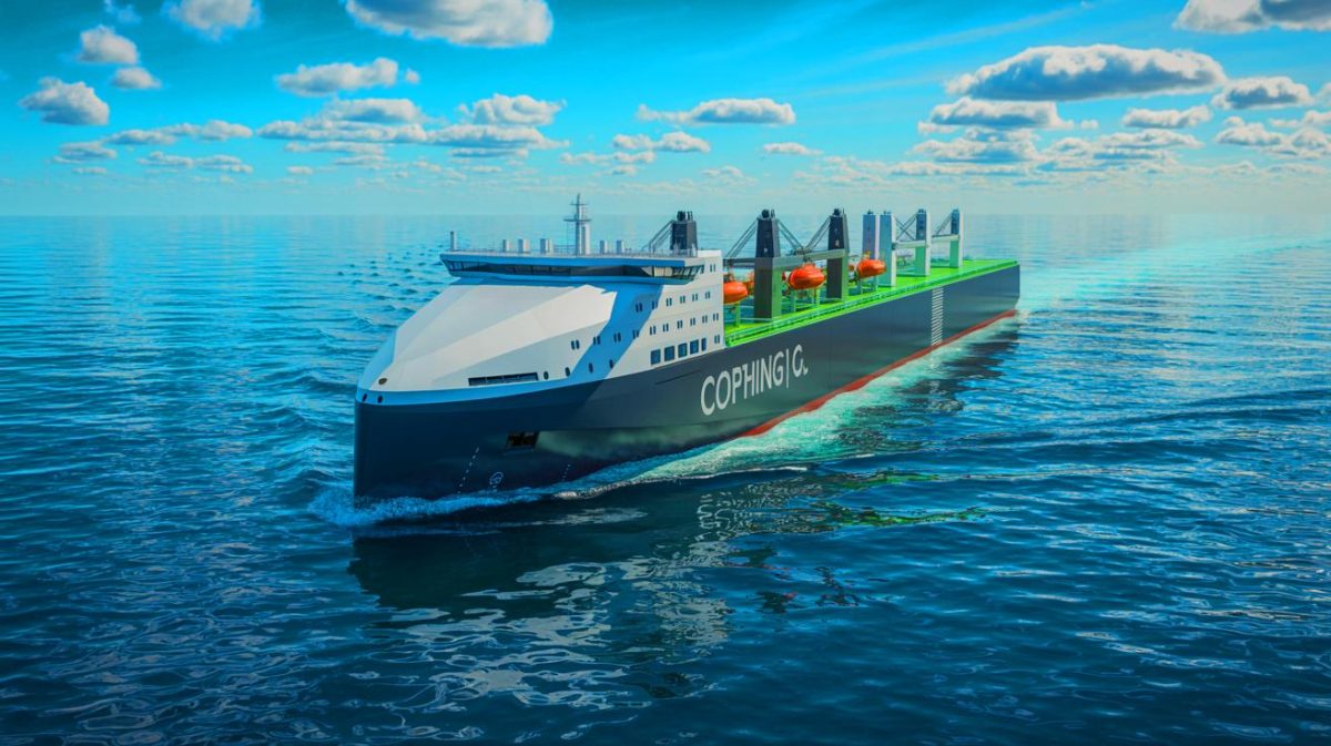 Illustration de l'innovation technologique d'un navire conçu pour le stockage de CO₂ sous la mer du Nord. Image réalisée par IA.