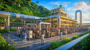 Illustration de l'investissement d'Air Liquide dans une usine de production de gaz ultra-purs pour les semi-conducteurs à Singapour. Image réalisée par IA.