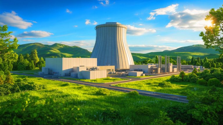 Illustration de la centrale nucléaire compacte LFR-AS-200 utilisant du plomb liquide pour le refroidissement. Image réalisée par IA.