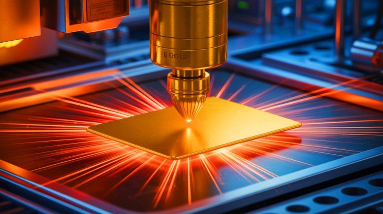 Illustration de la résistance exceptionnelle de l'or à des températures extrêmes, créée par intelligence artificielle.