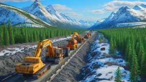 Illustration de la réhabilitation d'une route en Alaska par Colaska, créée par intelligence artificielle.