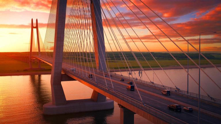 Illustration de l'élégance architecturale du Pont de Normandie enjambant la Seine.
