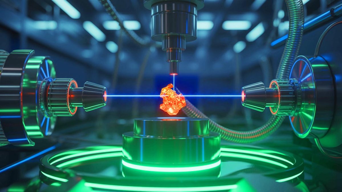 Illustration de l'expérience sur le samarium utilisant des lasers à peignes optiques à haute température.