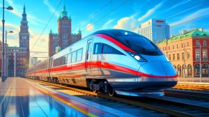 Illustration de trains Coradia Max d'Alstom en Pologne.