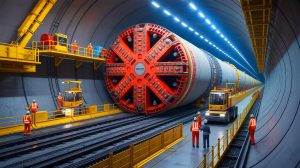 Illustration de la construction du tunnel sous le fleuve Fraser pour sécuriser l'approvisionnement en eau potable.