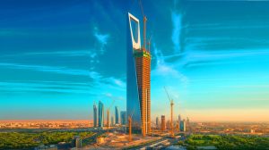 Illustration de la Jeddah Tower en construction, symbole d'ambition architecturale et de défis environnementaux.