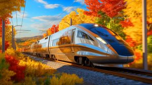 Illustration de la nouvelle rame NextGen Acela d'Amtrak, conçue par Alstom, sur le corridor nord-est des États-Unis.
