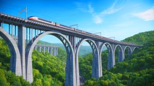 Illustration de la construction du viaduc de Caijiagou pour la ligne à grande vitesse Chongqing-Wanzhou en Chine.