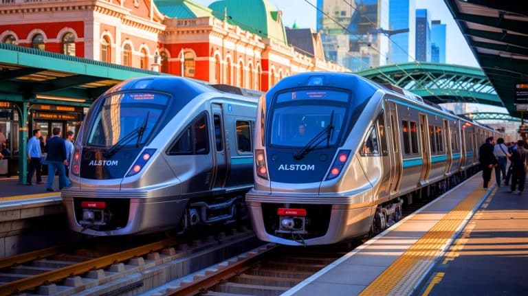Illustration de la modernisation du réseau ferroviaire du New Jersey avec les nouvelles voitures Multilevel III d'Alstom.