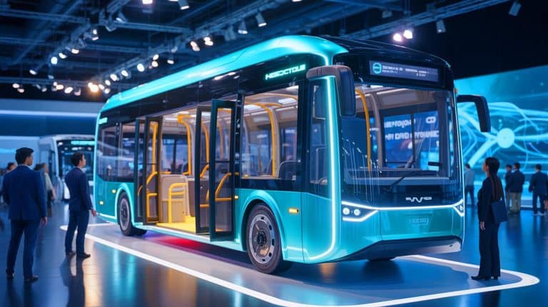 Illustration de la présentation du compresseur électrique de Valeo au salon Busworld Europe.
