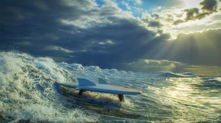Illustration de C-Star, le robot marin entrant dans l’œil d’un cyclone pour collecter des données cruciales.