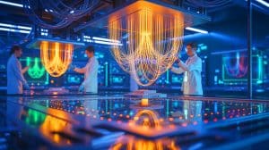 Illustration de la révolution des communications grâce aux qubits moléculaires compatibles avec les réseaux optiques.