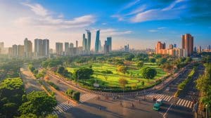 Illustration de Navi Mumbai, une ville planifiée exemplaire en Inde avec un urbanisme durable et structuré.