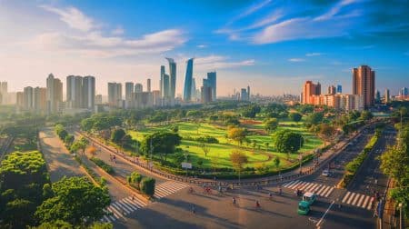 Illustration de Navi Mumbai, une ville planifiée exemplaire en Inde avec un urbanisme durable et structuré.