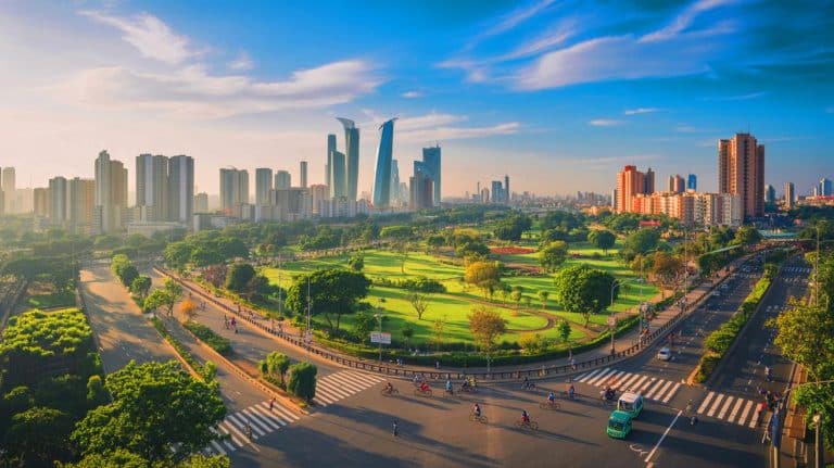 Illustration de Navi Mumbai, une ville planifiée exemplaire en Inde avec un urbanisme durable et structuré.
