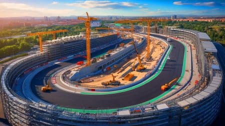Illustration de la construction du circuit urbain Madring à Madrid pour accueillir la Formule 1 dès 2026.